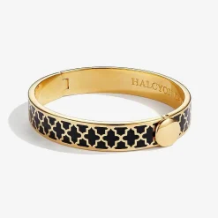 Agama Black & Gold Hinged Enamel Bangle | Halcyon Days