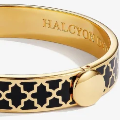 Agama Black & Gold Hinged Enamel Bangle | Halcyon Days