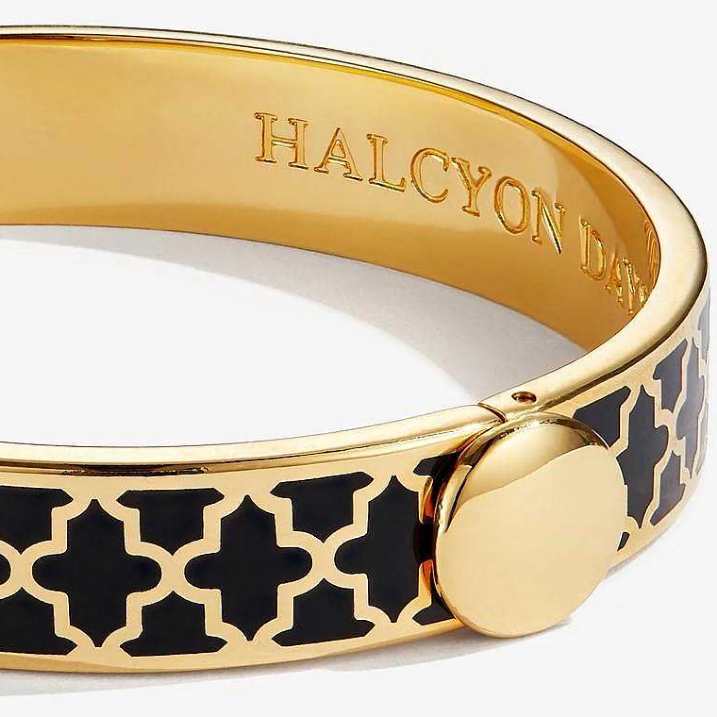 Agama Black & Gold Hinged Enamel Bangle | Halcyon Days