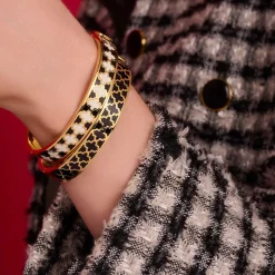 Agama Black & Gold Hinged Enamel Bangle | Halcyon Days