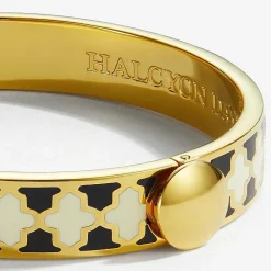 Agama Black, Cream Gold Hinged Enamel Bangle | Halcyon Days