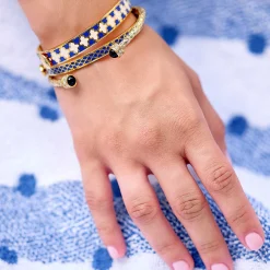 Agama Cobalt, Cream & Gold Bangle | Halcyon Days
