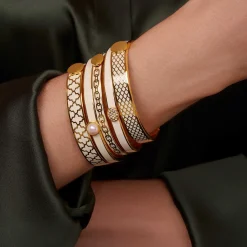 Agama Cream & Gold Hinged Bangle | Halcyon Days