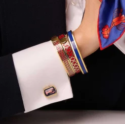 Agama Red & Gold Hinged Enamel Bangle | Halcyon Days