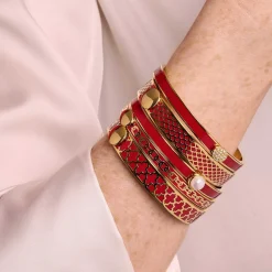 Agama Red & Gold Hinged Enamel Bangle | Halcyon Days