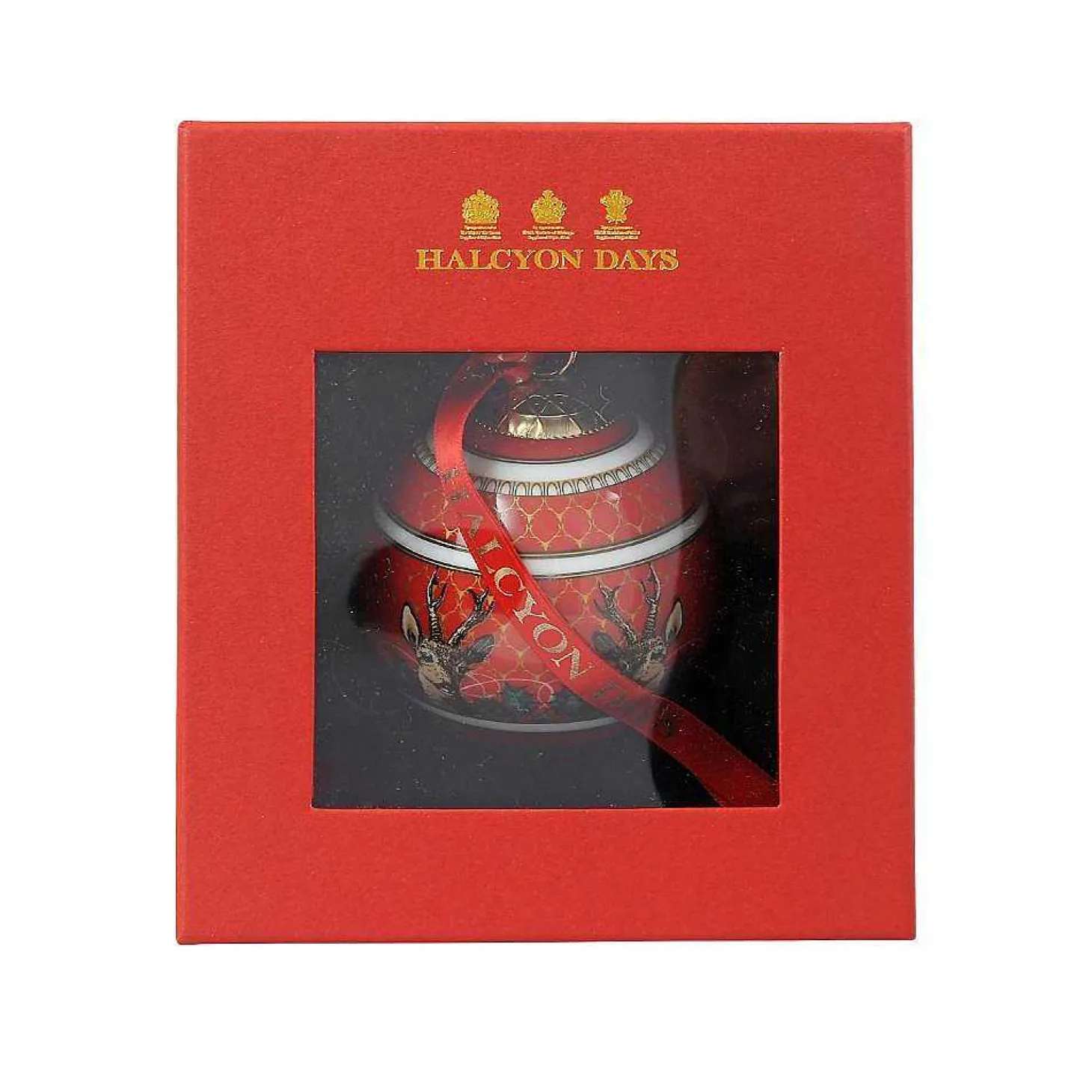 Antler Trellis & Stag Red Christmas Bauble | Halcyon Days