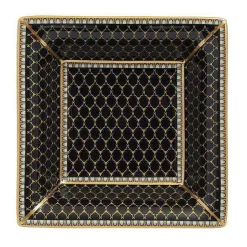 Antler Trellis Black Fine Bone China Square Tray | Halcyon Days