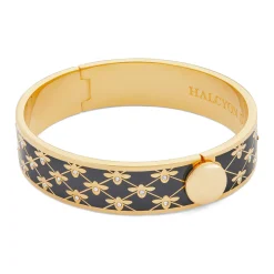 Bee Sparkle Trellis Black & Gold Bangle | Halcyon Days