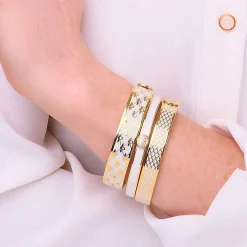Bee Sparkle Trellis Cream & Gold Bangle | Halcyon Days