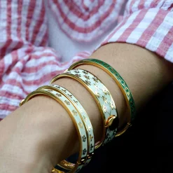 Bee Sparkle Trellis Cream & Gold Bangle | Halcyon Days