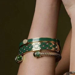 Bee Sparkle Trellis Emerald Gold Bangle | Halcyon Days