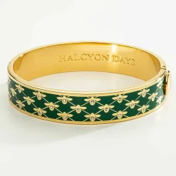 Bee Sparkle Trellis Emerald Gold Bangle | Halcyon Days