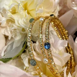 Cabochon Forget-Me-Not Gold Push-On Bangle | Halcyon Days