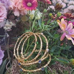 Cabochon Rose Quartz & Gold Push-On Bangle | Halcyon Days