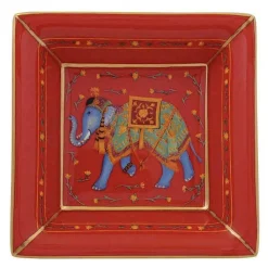 Ceremonial Indian Elephant Red Square Tray