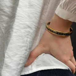 Christmas Robin Enamel Bangle In Navy & Gold | Halcyon Days