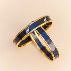 Elephant Enamel Bangle In Navy & Gold | Halcyon Days