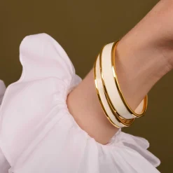 Enamel Bangle In Cream & Gold | Halcyon Days