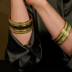 Enamel Bangle In Green & Gold | Halcyon Days
