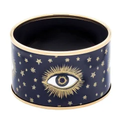 Evil Eye Enamel Cuff Bangle In Navy & Gold | Halcyon Days