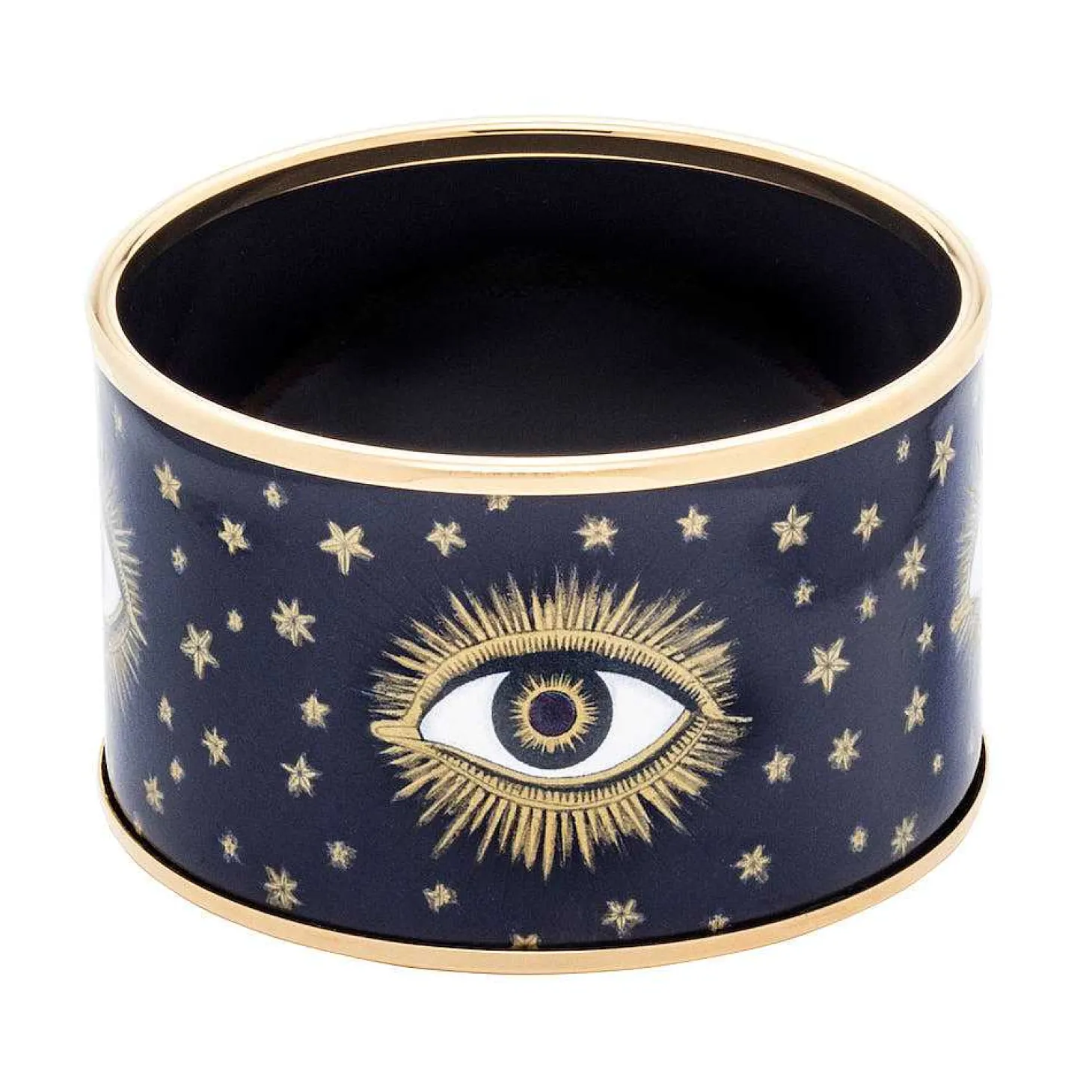 Evil Eye Enamel Cuff Bangle In Navy & Gold | Halcyon Days