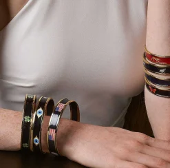 Four Leaf Clover Enamel Bangle In Navy & Gold | Halcyon Days