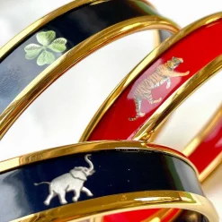 Four Leaf Clover Enamel Bangle In Navy & Gold | Halcyon Days