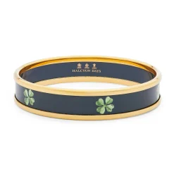Four Leaf Clover Enamel Bangle In Navy & Gold | Halcyon Days