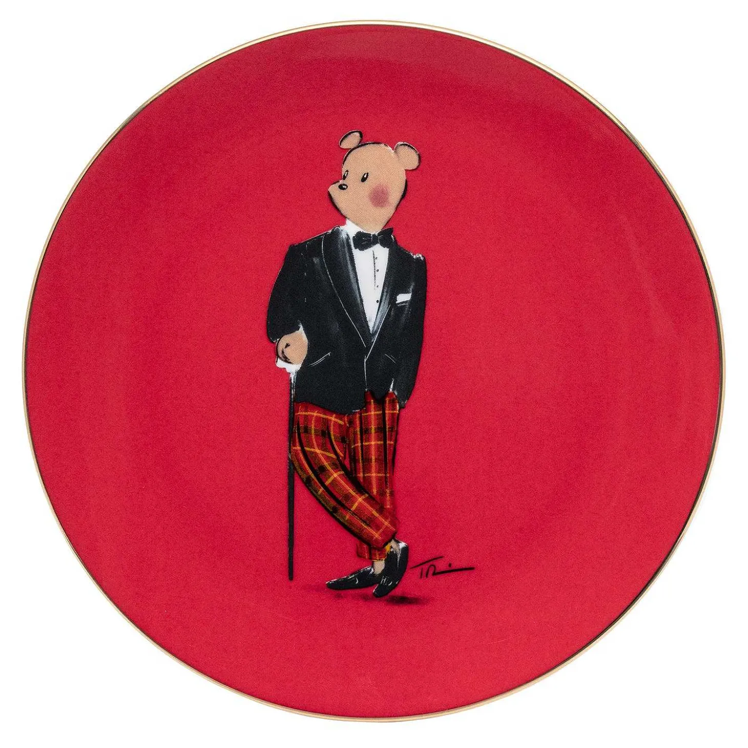 Hal The Bear 10" Coupe Plate, Red | Halcyon Days