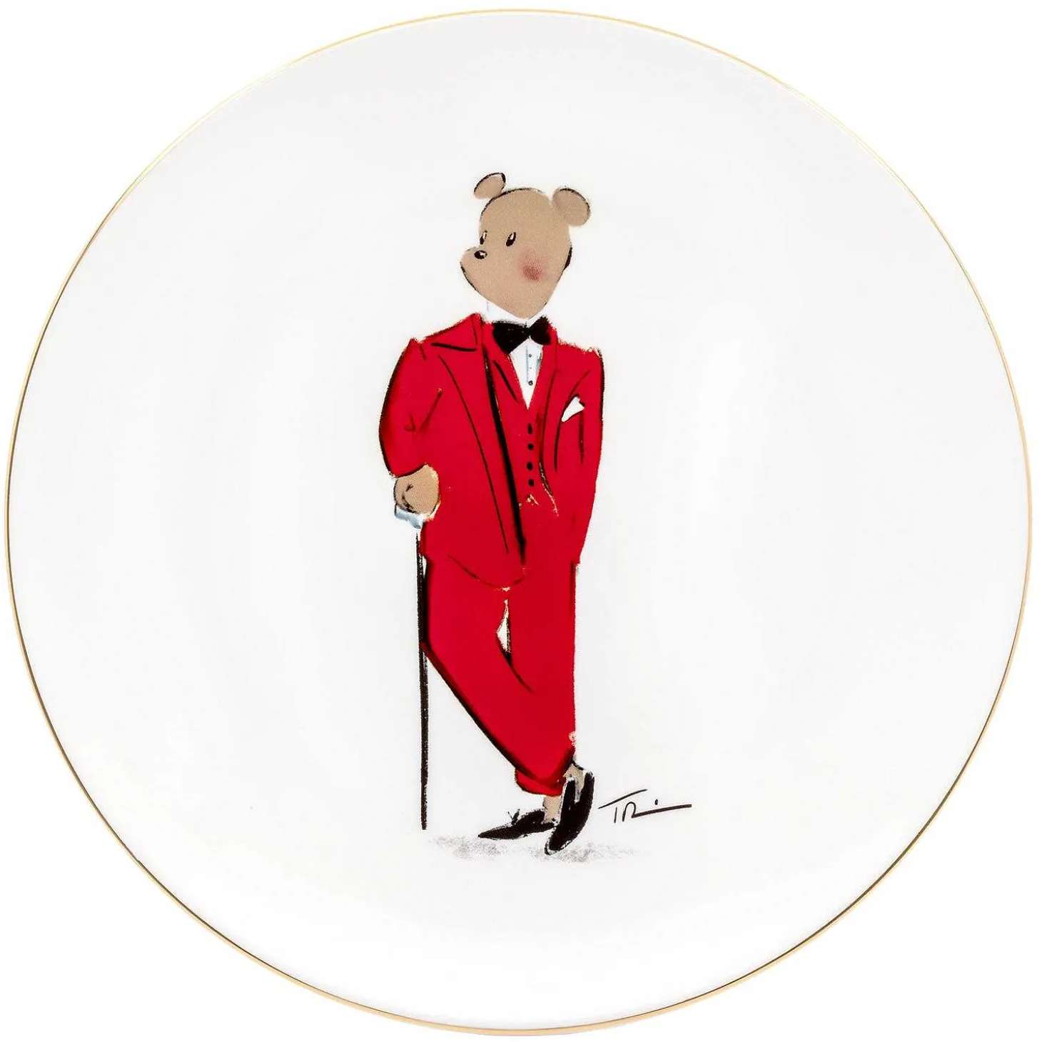 Hal The Bear Coupe Plate, White | Halcyon Days