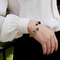 Hammered Torque Black & Gold Bangle | Halcyon Days