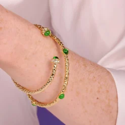Hammered Torque Emerald & Gold Bangle | Halcyon Days