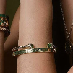 Hammered Torque Emerald & Gold Bangle | Halcyon Days