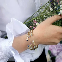 Hammered Torque Forget-Me-Not & Gold Bangle | Halcyon Days