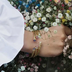 Hammered Torque Forget-Me-Not & Gold Bangle | Halcyon Days