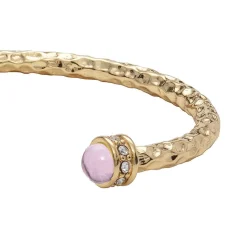 Hammered Torque Rose Quartz & Gold Bangle
