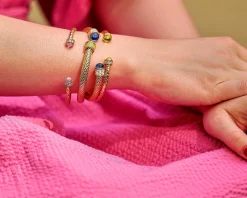 Hammered Torque Rose Quartz & Gold Bangle