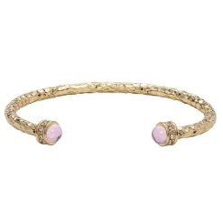 Hammered Torque Rose Quartz & Gold Bangle