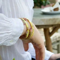 Hammered Torque Rose Quartz & Gold Bangle
