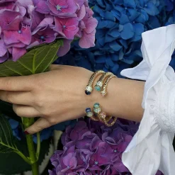 Hammered Torque Rose Quartz & Gold Bangle