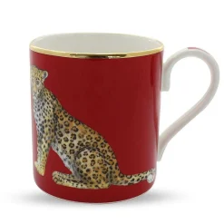 Leopard Fine Bone China Mug, Red