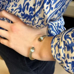Minoan Torque Aquamarine & Gold Bangle