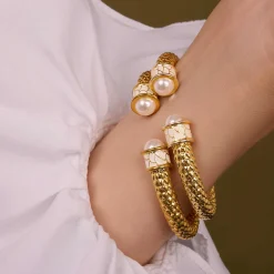 Minoan Torque Pearl & Gold Bangle