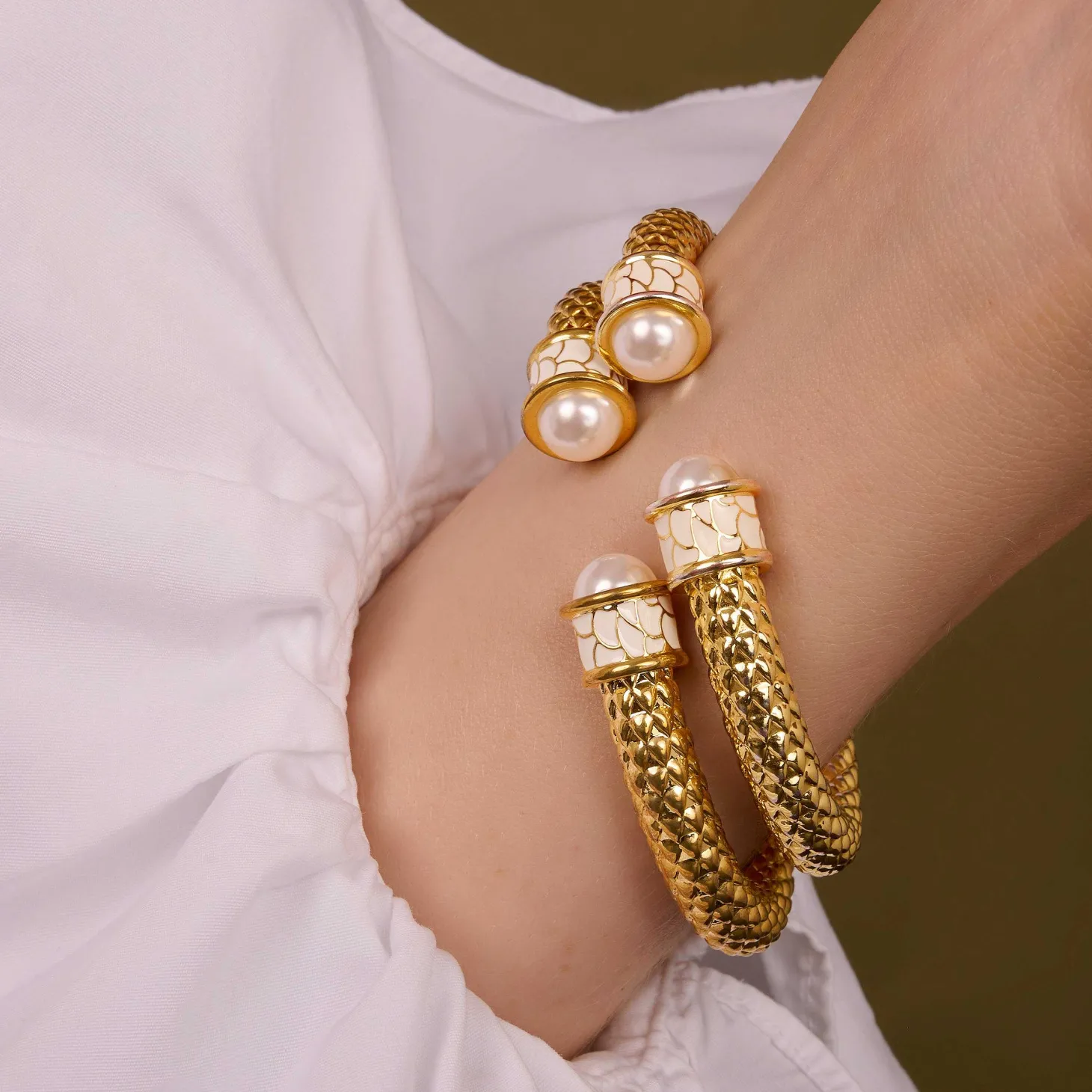 Minoan Torque Pearl & Gold Bangle