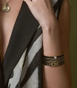 Salamander Black Gold Hinged Enamel Bangle | Halcyon Days