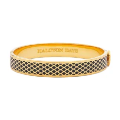 Salamander Black Gold Hinged Enamel Bangle | Halcyon Days