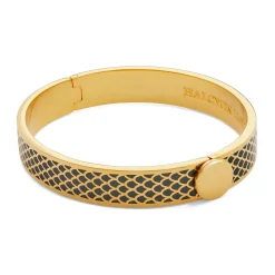Salamander Black Gold Hinged Enamel Bangle | Halcyon Days