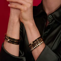 Salamander Black Gold Hinged Enamel Bangle | Halcyon Days