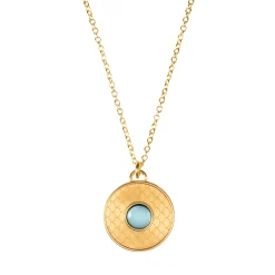 Salamander Cabochon Aquamarine & Gold Necklace
