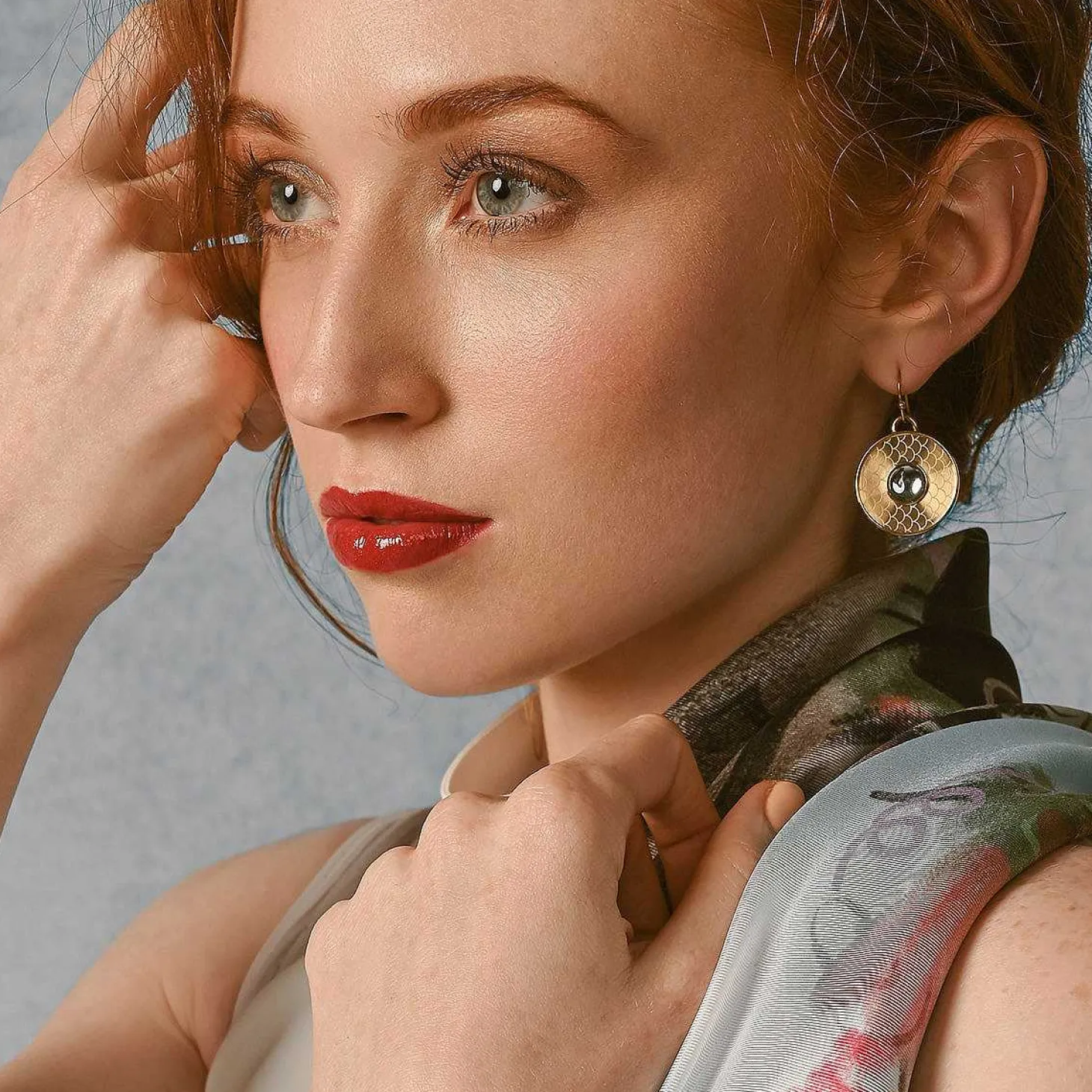 Salamander Cabochon Aquamarine & Gold Earrings